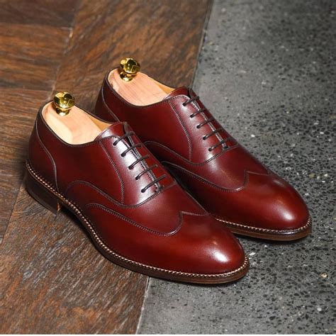 Handmade Leather Burgundy Color Shoes Mens Lace Up Wing Tip Leather
