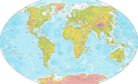 Detailed Physical World Map Winkel Tripel Projection 28004426 Vector