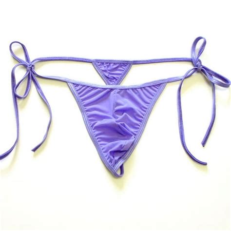 Mens Swimwear Thongs Bandage Ice Silk G String Micro Pouch Bikini