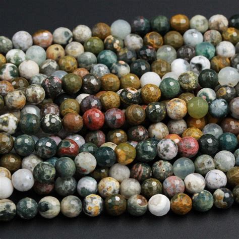 Natural Ocean Jasper Beads Faceted 8mm Round Beads Vibrant Etsy