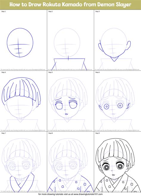 How To Draw Rokuta Kamado From Demon Slayer Printable Step By Step