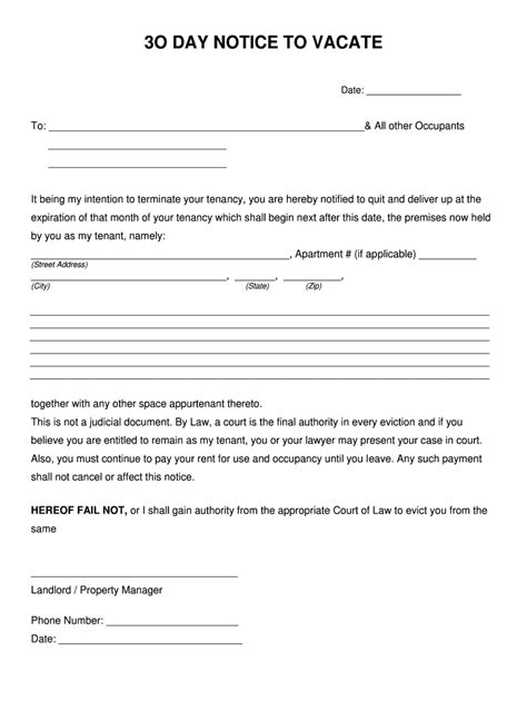 30 Day Eviction Notice Free Printable Documents