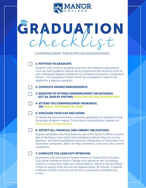 Graduation Checklist Manor College