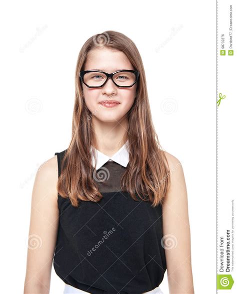 Smart Beautiful Teenager Girl In Glasses Isolated Stock Photo Image