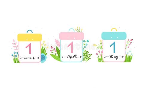 Set Of Absract Calendars For The Beginning Of Spring Months With