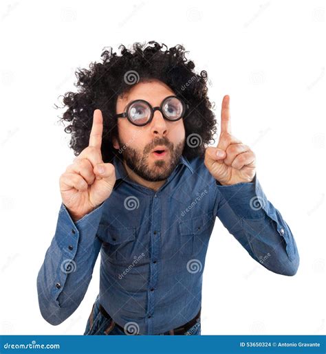 Funny Man Pointing With The Fingers An Empty Space Stock Photo Image