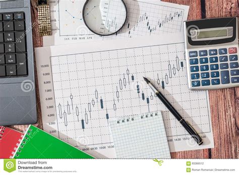 Laptop Stock Market Data With Calculator Stock Photo Image Of