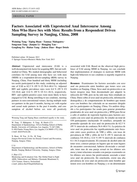 PDF Factors Associated With Unprotected Anal Intercourse Among Men
