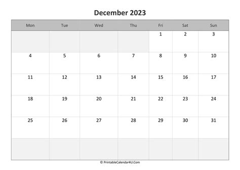 December 2023 Calendar Templates