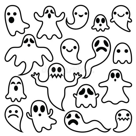 Scary Ghosts Design Halloween Characters Icons Set Stock Vector