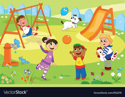 Smiling Kids Playing At Playground Royalty Free Vector Image