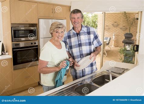 Senior Beautiful Middle Age Couple Around 70 Years Old Smiling Happy At