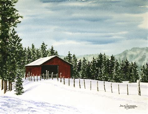 Red Barn In Winter Julie Hammer