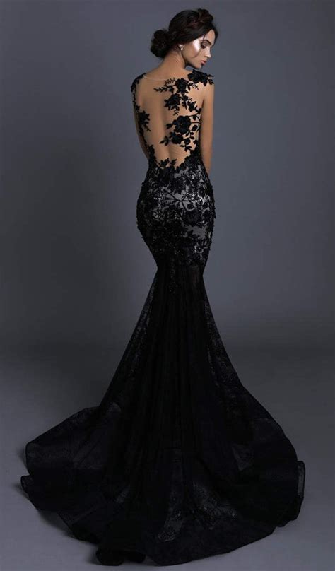 Tarik Ediz 93600 Floral Lace Bateau Mermaid Dress Black Wedding Gowns Black Lace Wedding