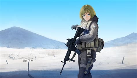 Anime Girls Anime Women With Guns Blonde Blue Eyes Gun Weapon