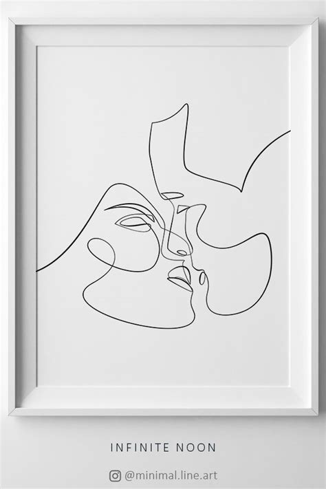 Couple Kiss Illustration One Line Drawing Printable Art Intimate Love