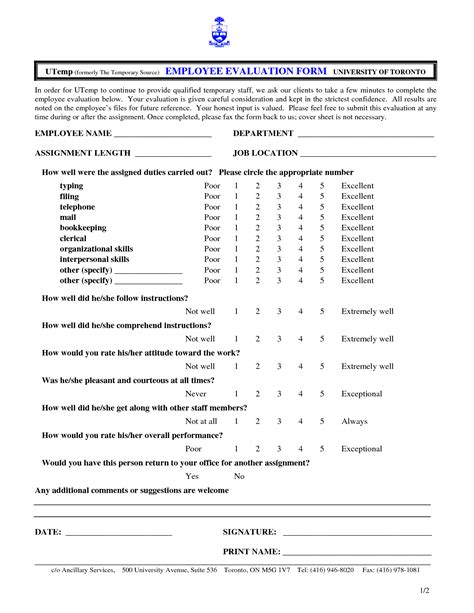 Microsoft Word Printable Employee Performance Evaluation Form Free Download Free Employee