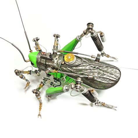 Steampunk Mechanical Metal Green Locust Bug Insect Sculptures Puzzle