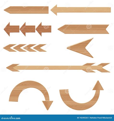 Wooden Arrows Set Vector Illustration Isolated On White Background