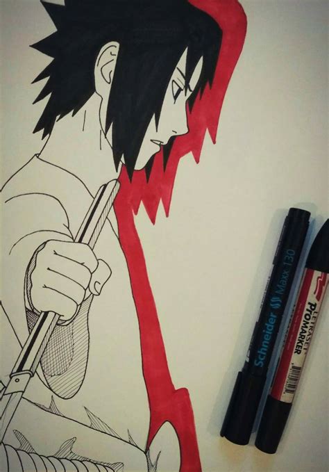 Art Sasuke Uchiha Drawing His Sword Naruto Series