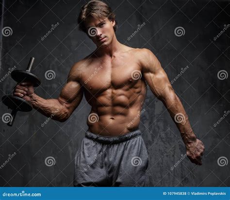 Shirtless Muscular Man Doing Biceps Workout Stock Photo Image Of