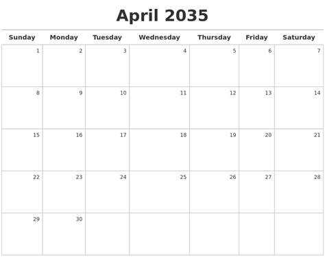 April 2035 Calendar Maker