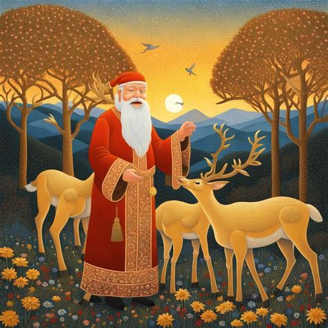 santa clause feeding reindeer ai generated artwork nightcafe creator