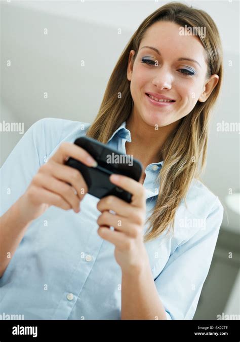 Woman Reading Emails On Mobile Phone Copy Space Stock Photo Alamy