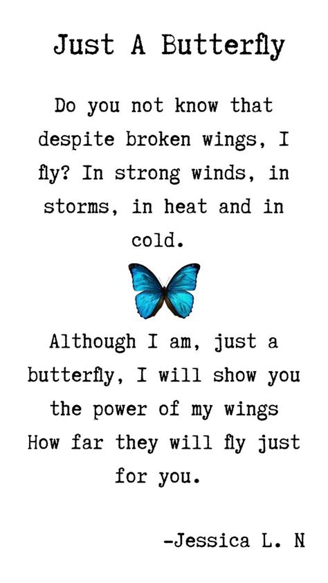 A Poem Written In Black And White With A Blue Butterfly On The Bottom