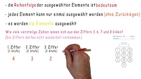 Die kombinatorik hilft bei der bestimmung der anzahl möglicher anordnungen (permutationen) oder auswahlen (variationen oder kombinationen) von objekten. Erklärvideo_Permutation ohne Wiederholung - YouTube