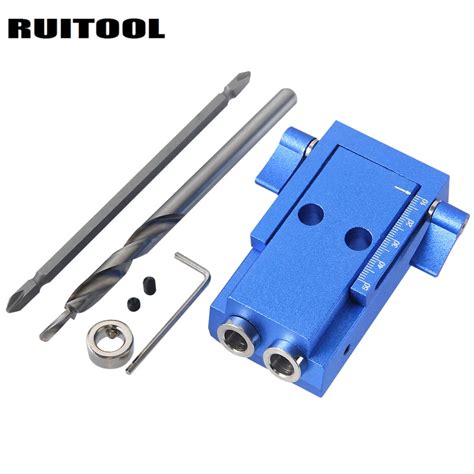 Ruitool Pocket Hole Jig Kit System Step Drill Bit Screwdriver For