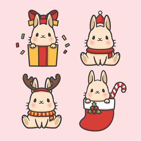 Premium Vector Cute Rabbit Set Costume Christmas Hand Drawn Cartoon