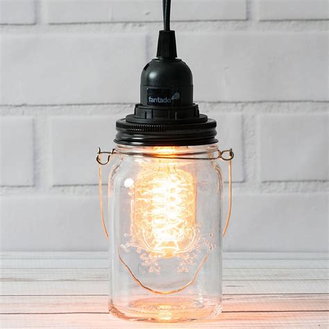 Mason Jar Pendant Light Kit Regular Mouth Black Cord 15ft Jar