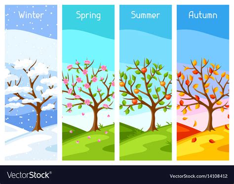 Four Seasons Of Tree And Landscape Royalty Free Vector Image