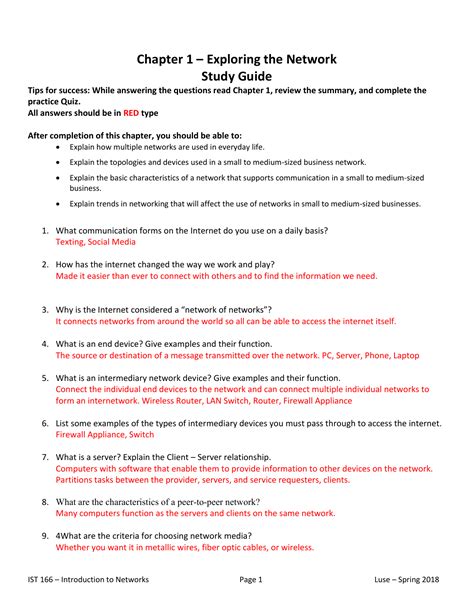 Chapter 1 Exploring The Network Study Guide Answers - Study Poster