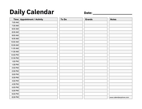 Daily Calendar Template Free Word Templates