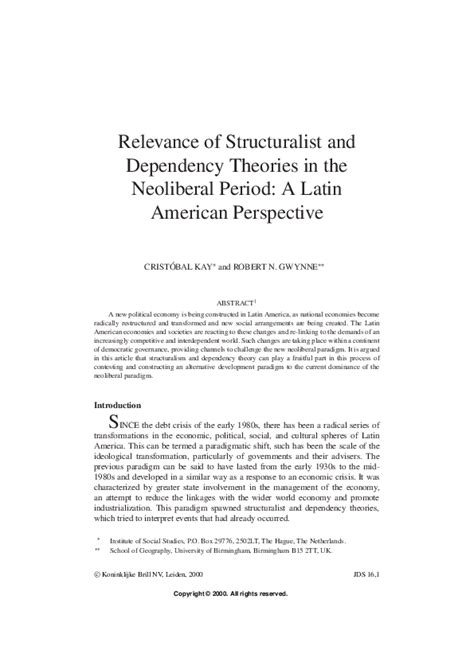 pdf relevance of structuralist and dependency theories in the neoliberal period a latin