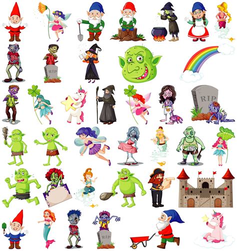 Conjunto De Personajes De Dibujos Animados De Fantas A Y Tema De