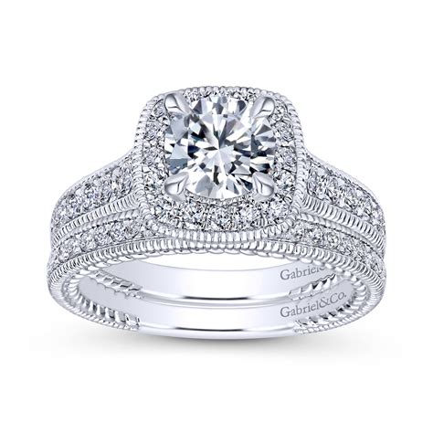 14k White Gold Cushion Halo Round Diamond Engagement Ring Er10107w44jj