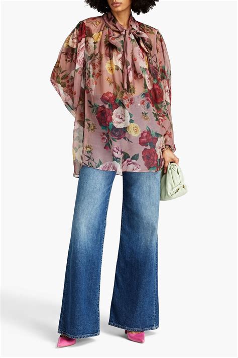 Dolce Gabbana Pussy Bow Floral Print Silk Chiffon Blouse The Outnet
