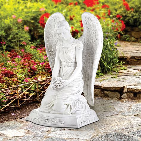 Kneeling Memorial Angel With Flowers Garden Statue High Garden Statues Angel Garden