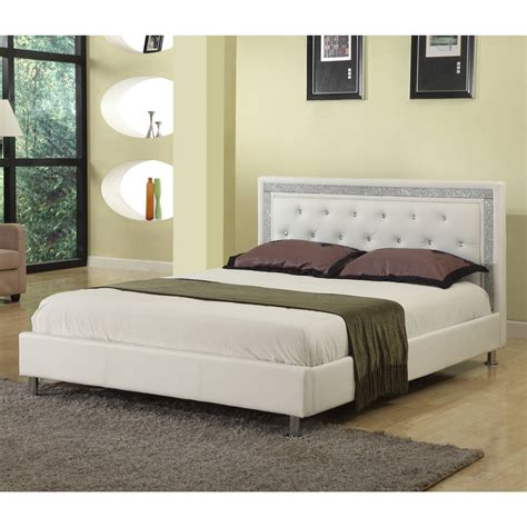 Best Master Furniture Upholstered Platform Bed White Faux Leather Cal