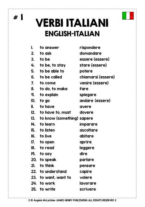 Italian Verbs List Italian Language Learning Learning Italian