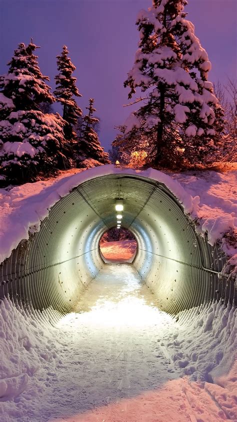Download Wallpaper 938x1668 Tunnel Pipe Winter Snow