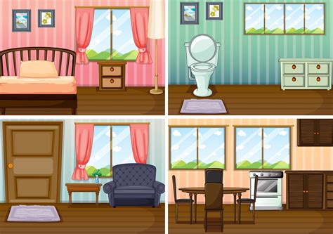 Four Scenes Of Rooms In The House Download Free Vectors