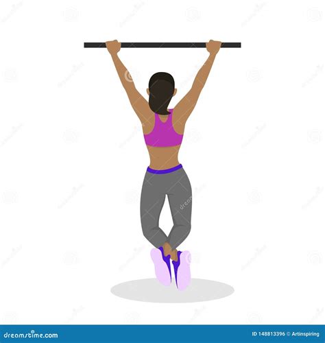 Woman Doing Pull Ups Workout Fitness And Bodybuilding Stock Vector
