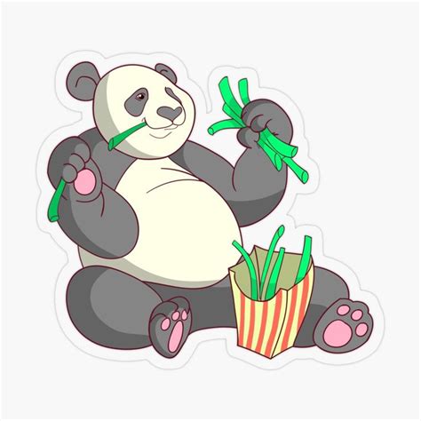 Cute Panda Eating Bamboo Fries Sticker By Jennsda Cute Panda Drawing