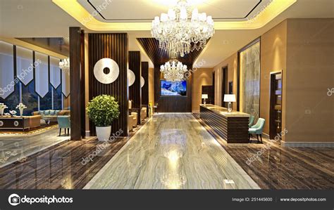 Rendering Luxury Hotel Reception Hall Lounge Restaurant Stock Photo By