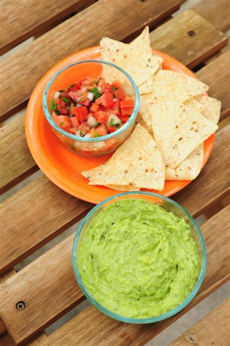 Guacamole Dip With Chips And Salsa Stock Photo Image Of Bowl Corn