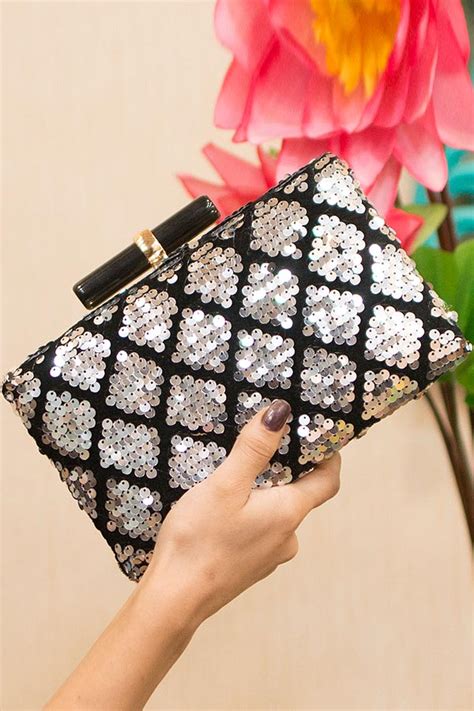 Buy Black And Silver Sequin Embroidered Clutch Bag Online Like A Diva
